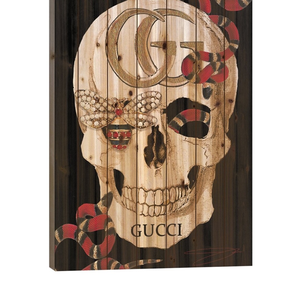 Gucci Skull Art with Red and Tan Accents on Wood - Picture 2 of 6
